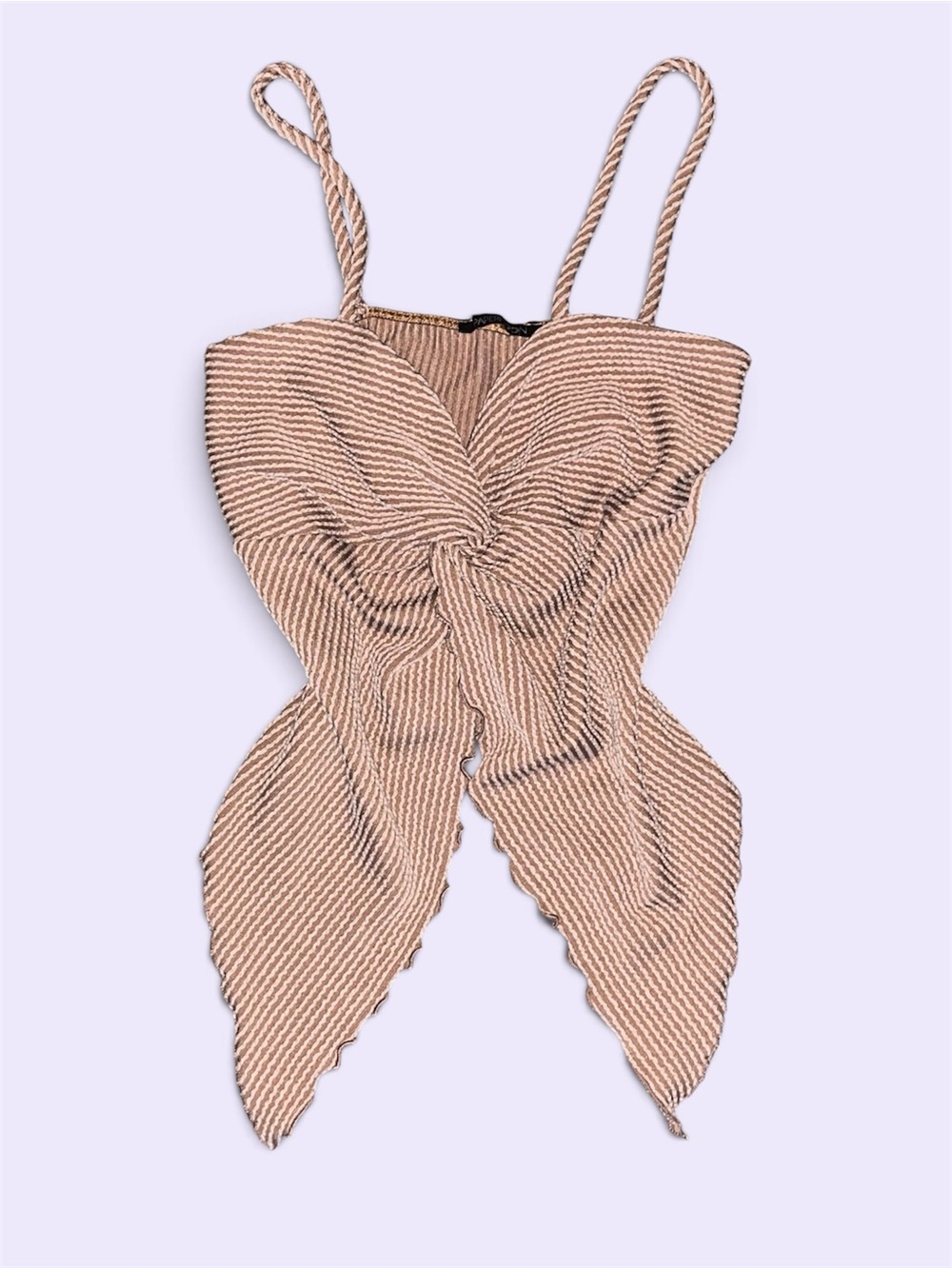 Beige Twist-Front Striped Tie-Hem Cami Top